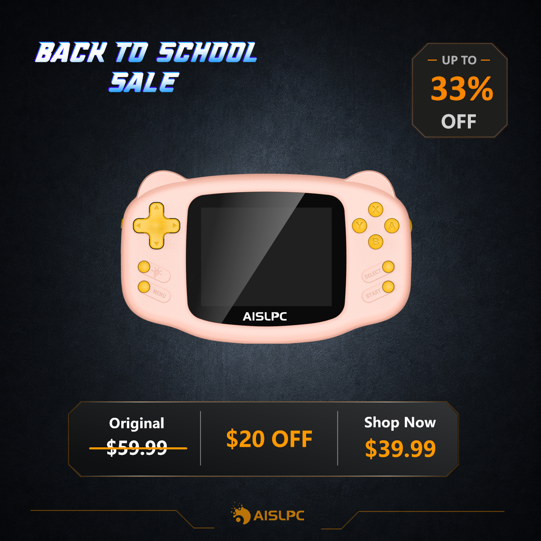 Плакат распродажи Back to School с розовой K32B: скидка 33% и 20 $, исходная цена 59,99 $, цена по акции 39,99 $.