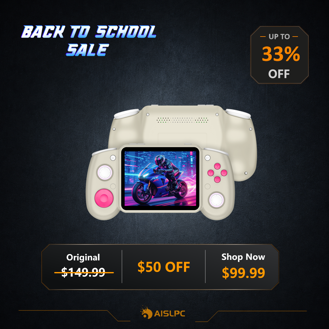 Плакат распродажи Back to School с кремово-розовой RG43H PRO: скидка 33% и 50 $, исходная цена 149,99 $, цена по акции 99,99 $.