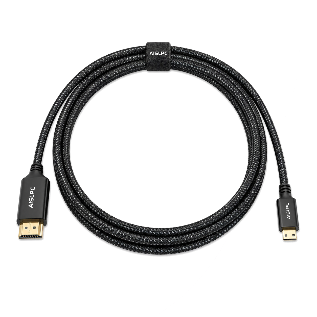 HDMI-кабель AISLPC для подключения портативных консолей серии RG к телевизору, с плетёным чёрным кабелем и фирменными HDMI-разъёмами.
