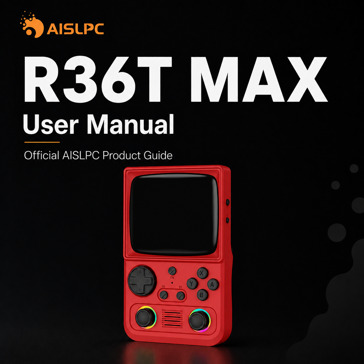 Обложка руководства пользователя AISLPC R36T MAX с официальным руководством и красной вертикальной ретро-консолью.