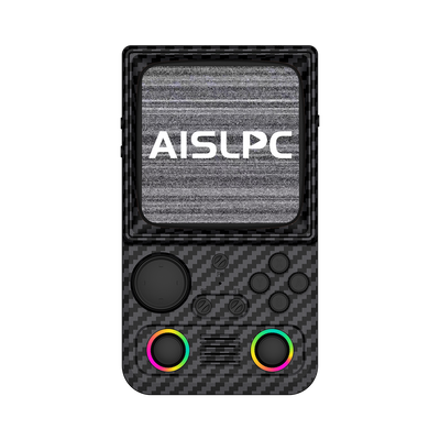 Угольно-чёрная AISLPC R36T MAX WiFi, вид спереди: дизайн в стиле ретро-телевизора и RGB-джойстики.