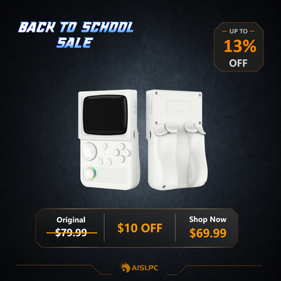 Плакат распродажи Back to School с белой R36T спереди и сзади: скидка 13% и 10 $, исходная цена 79,99 $, цена по акции 69,99 $.