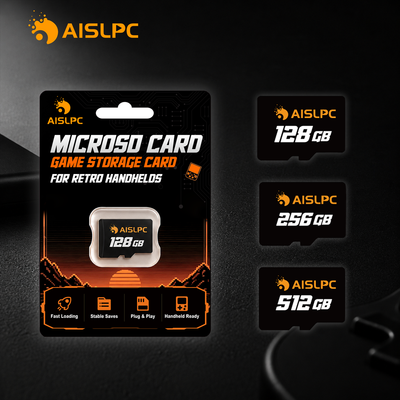 Аксессуар microSD AISLPC для хранения игр с вариантами объёма 128 ГБ, 256 ГБ и 512 ГБ для портативных ретро-консолей.