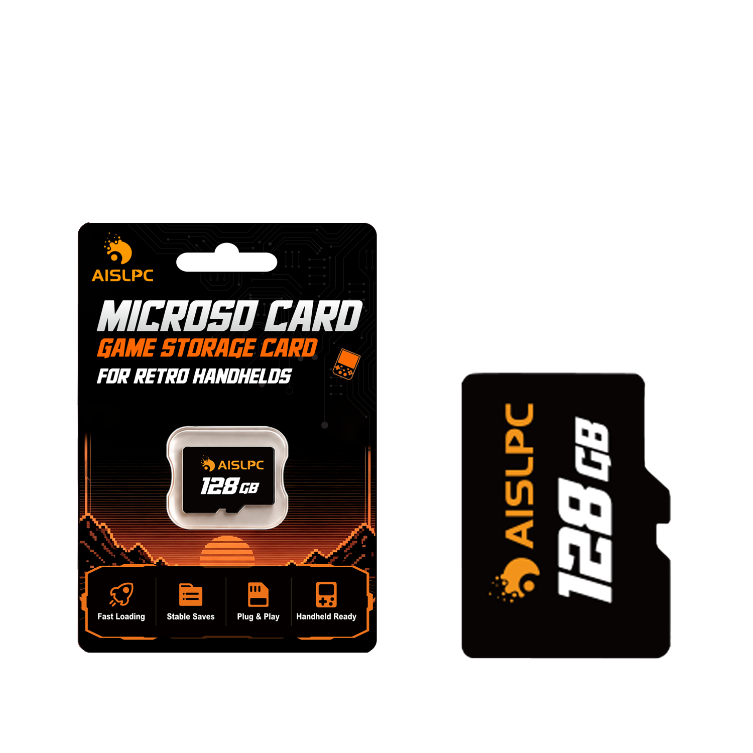 Карта microSD AISLPC 128 ГБ с розничной упаковкой для портативных ретро-консолей.