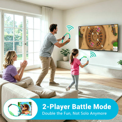 Система семейных motion-игр AISLPC в режиме битвы для 2 игроков с фитнес-кольцами для интерактивной игры на телевизоре дома.