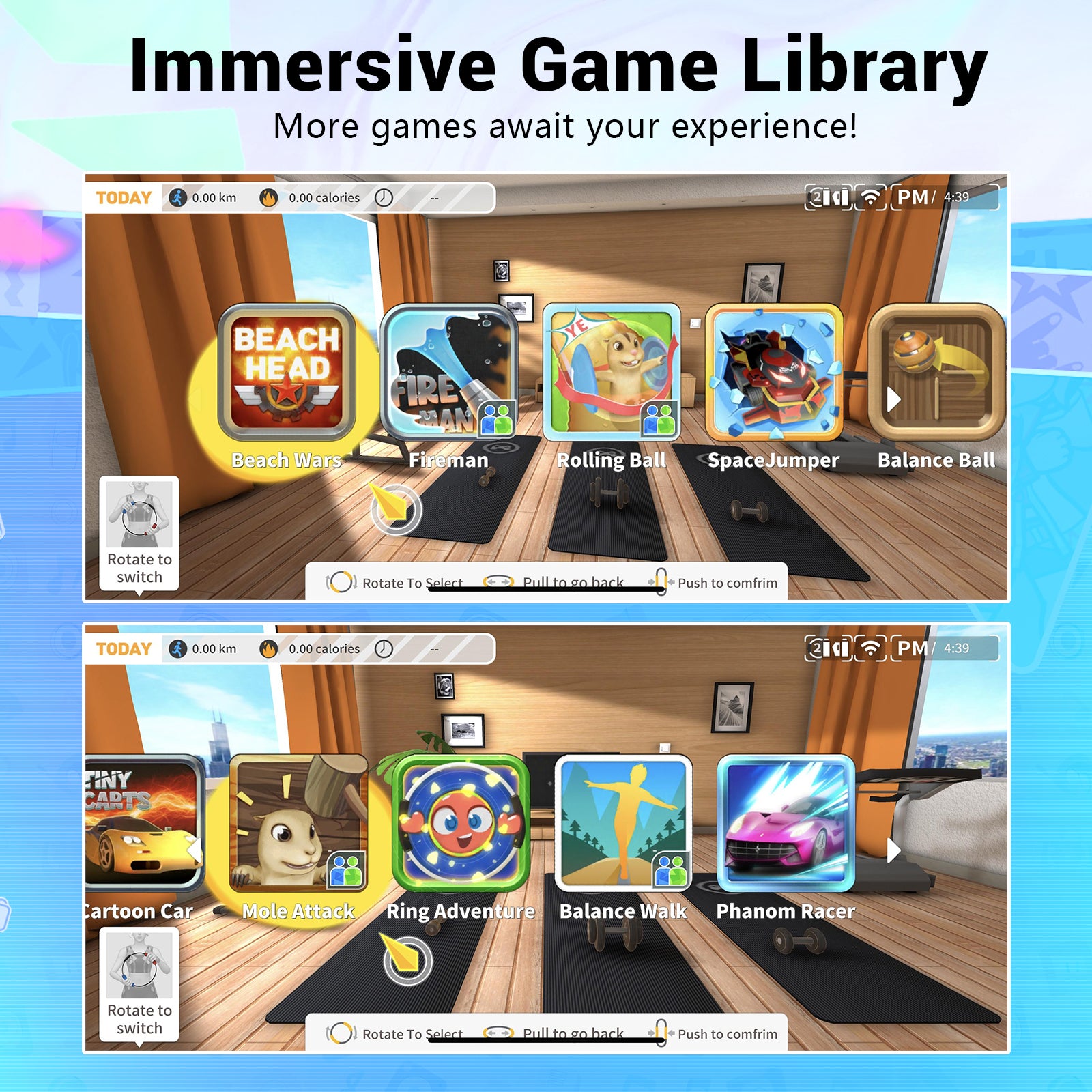 Библиотека игр системы семейных motion-игр AISLPC с интерактивными играми Beach Wars, Ring Adventure, Balance Walk, Phantom Racer и другими.